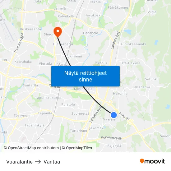 Vaaralantie to Vantaa map