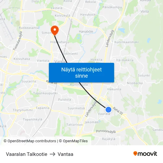 Vaaralan Talkootie to Vantaa map