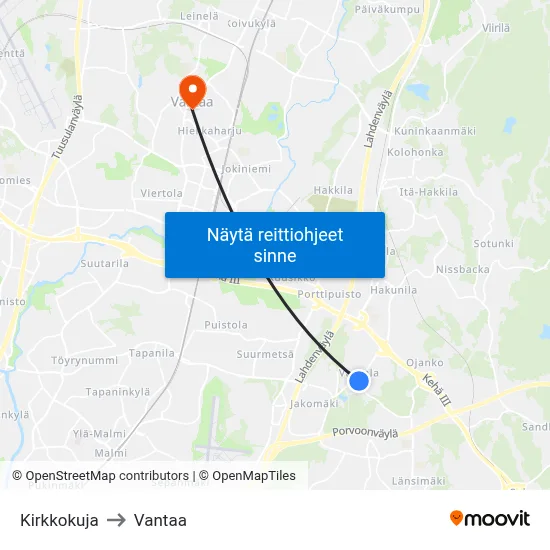 Kirkkokuja to Vantaa map