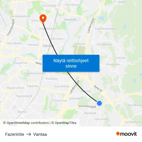 Fazerintie to Vantaa map