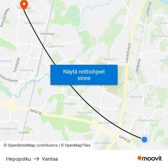 Hepopolku to Vantaa map