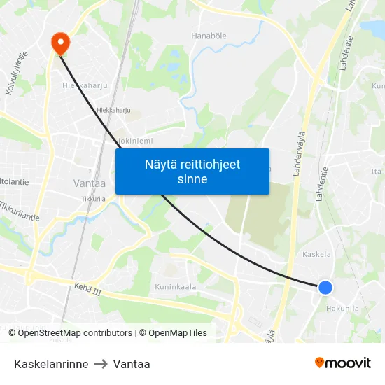 Kaskelanrinne to Vantaa map