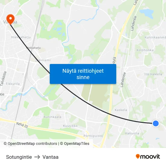 Sotungintie to Vantaa map