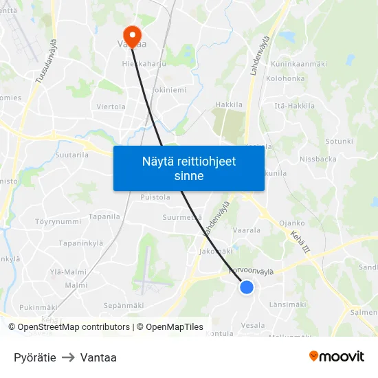 Pyörätie to Vantaa map