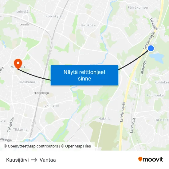 Kuusijärvi to Vantaa map