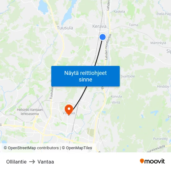Ollilantie to Vantaa map