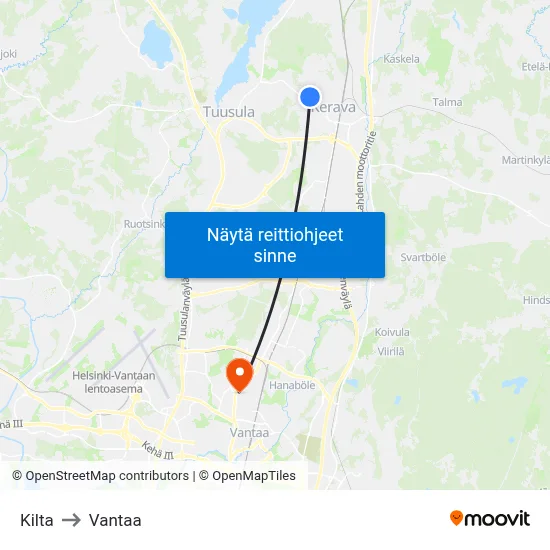 Kilta to Vantaa map