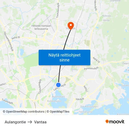 Aulangontie to Vantaa map