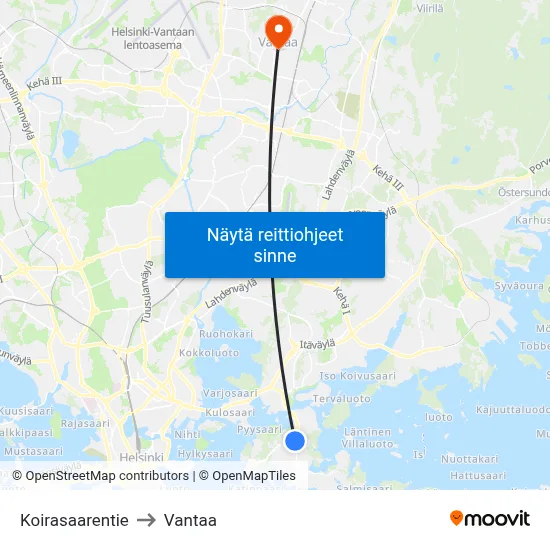 Koirasaarentie to Vantaa map