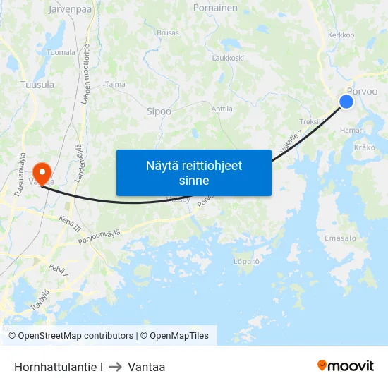 Hornhattulantie I to Vantaa map