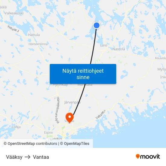 Vääksy to Vantaa map