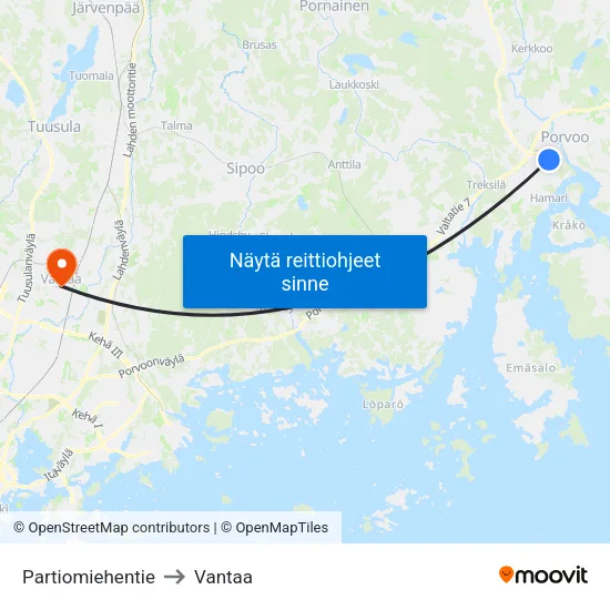 Partiomiehentie to Vantaa map