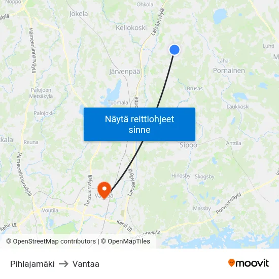 Pihlajamäki to Vantaa map