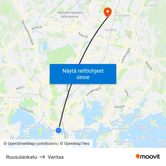 Ruusulankatu to Vantaa map