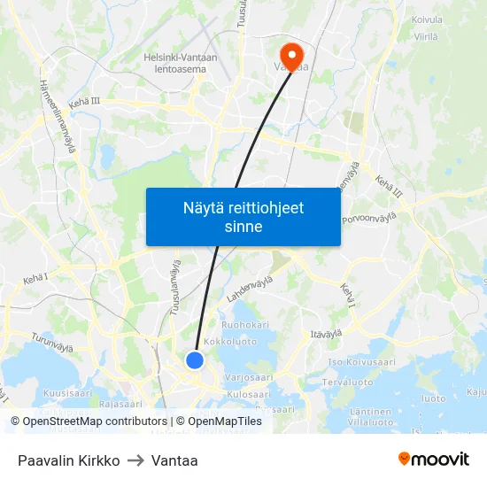 Paavalin Kirkko to Vantaa map