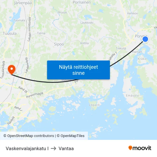 Vaskenvalajankatu I to Vantaa map
