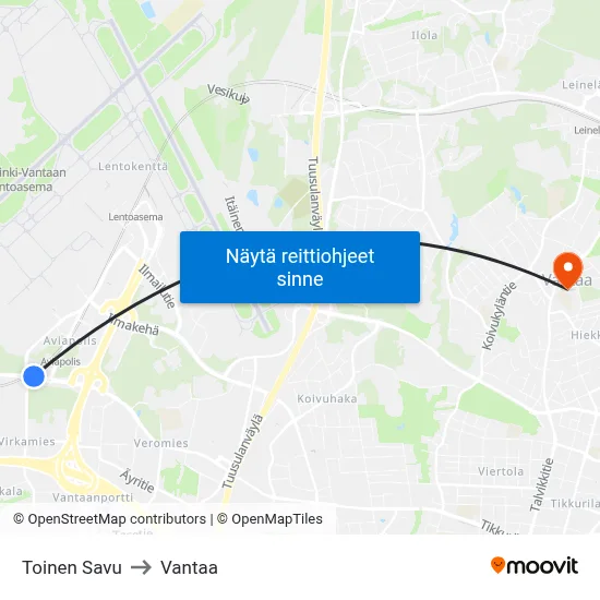 Toinen Savu to Vantaa map