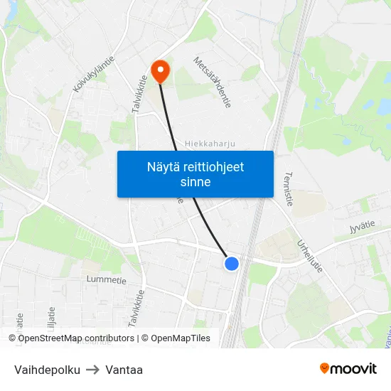 Vaihdepolku to Vantaa map