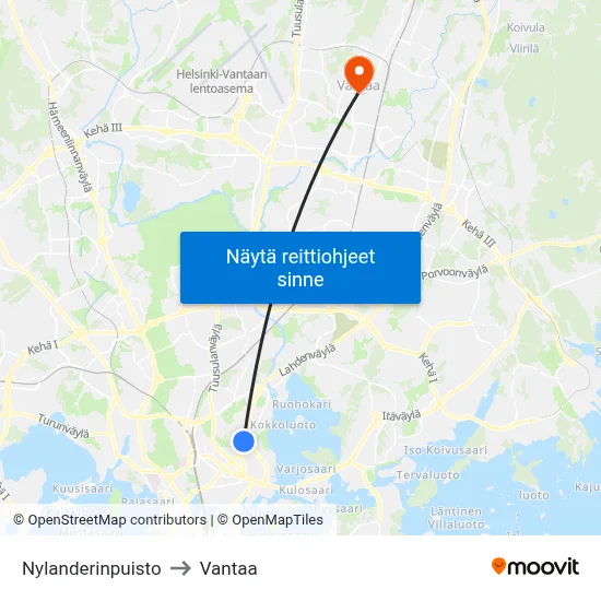 Nylanderinpuisto to Vantaa map