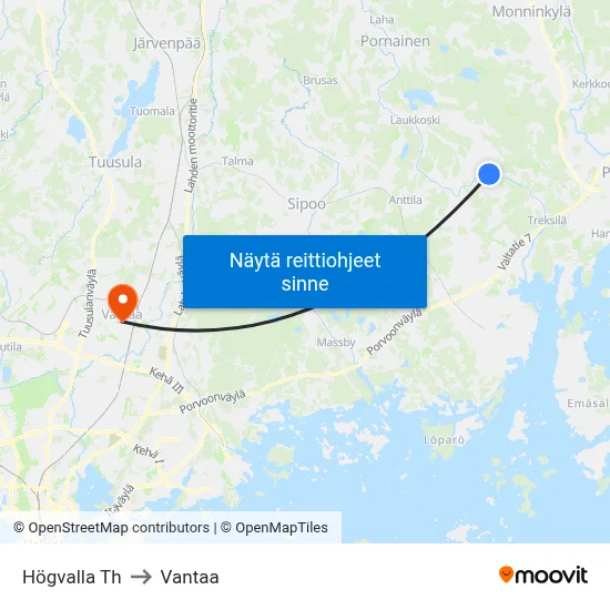 Högvalla Th to Vantaa map