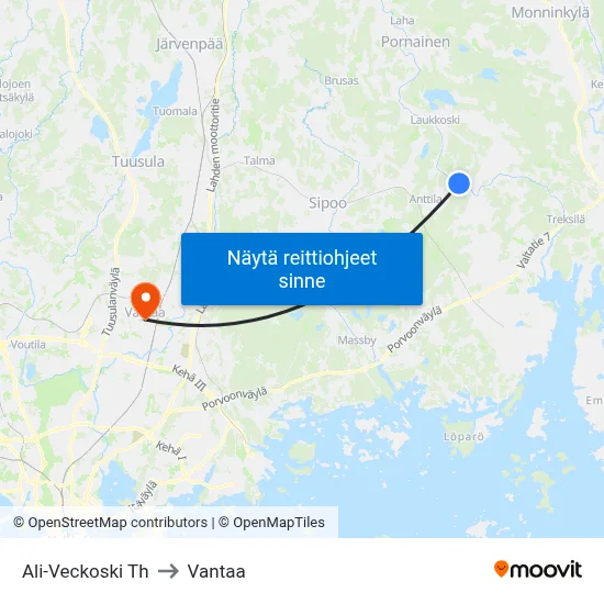 Ali-Veckoski Th to Vantaa map