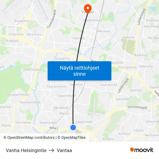 Vanha Helsingintie to Vantaa map