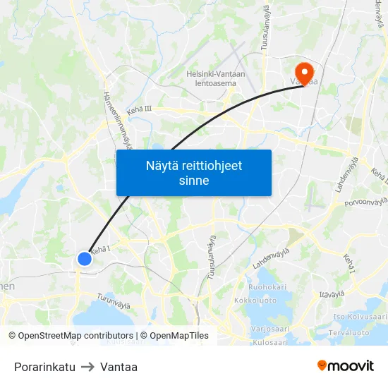 Porarinkatu to Vantaa map