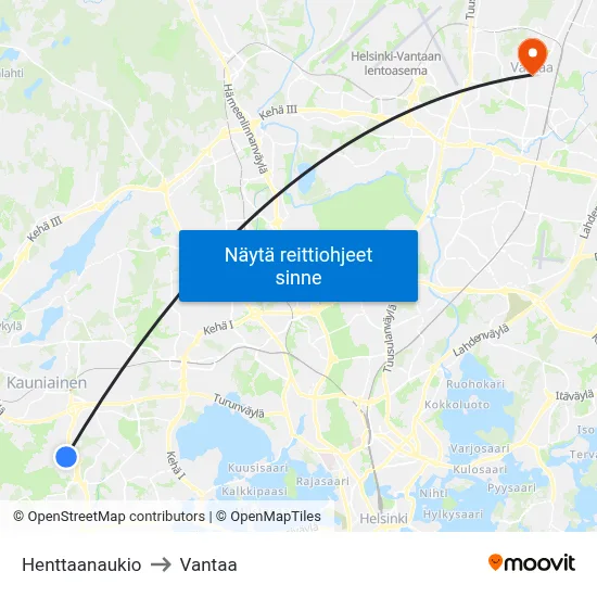 Henttaanaukio to Vantaa map