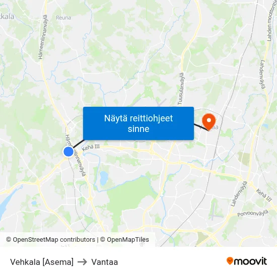 Vehkala [Asema] to Vantaa map