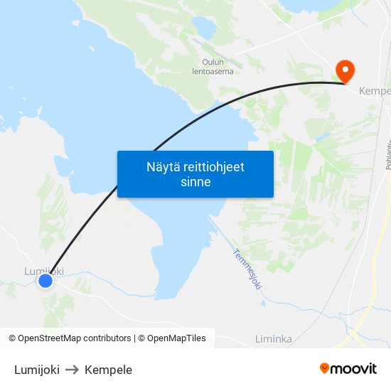 Lumijoki to Kempele map