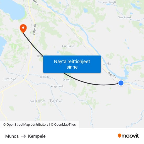 Muhos to Kempele map