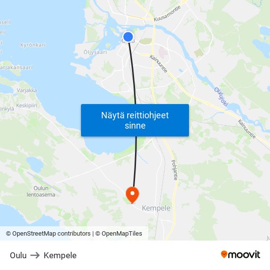 Oulu to Kempele map