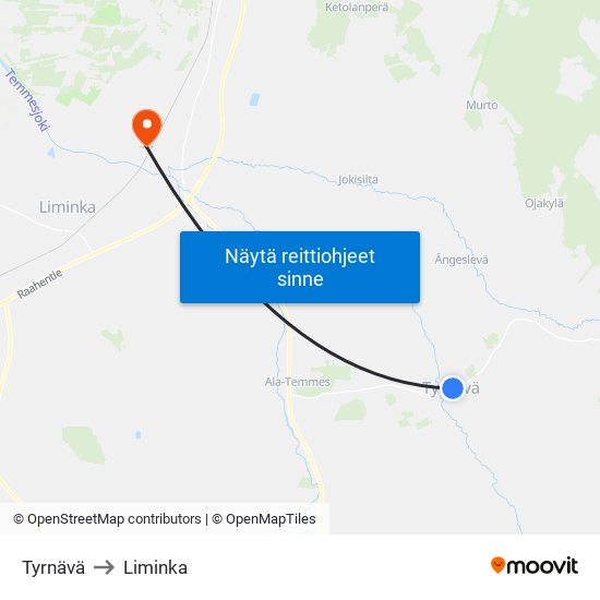 Tyrnävä to Liminka map