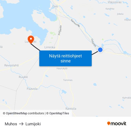 Muhos to Lumijoki map