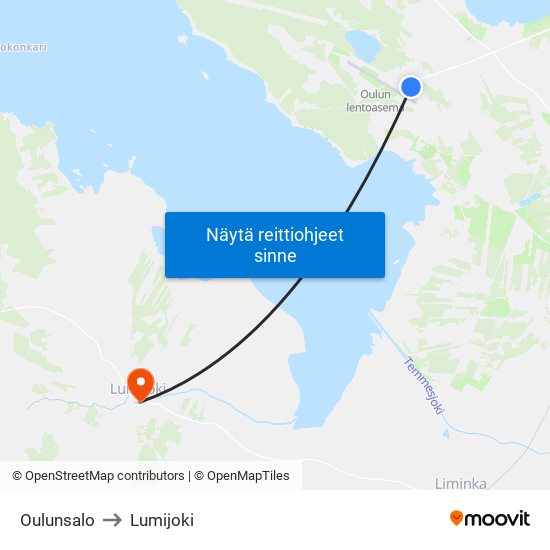 Oulunsalo to Lumijoki map