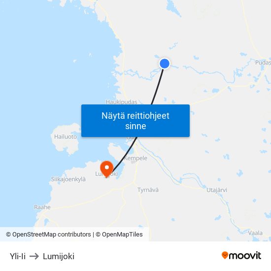Yli-Ii to Lumijoki map