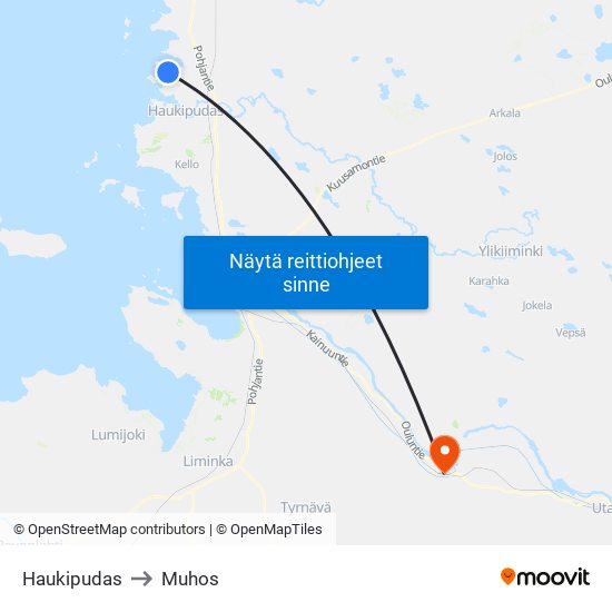 Haukipudas to Muhos map