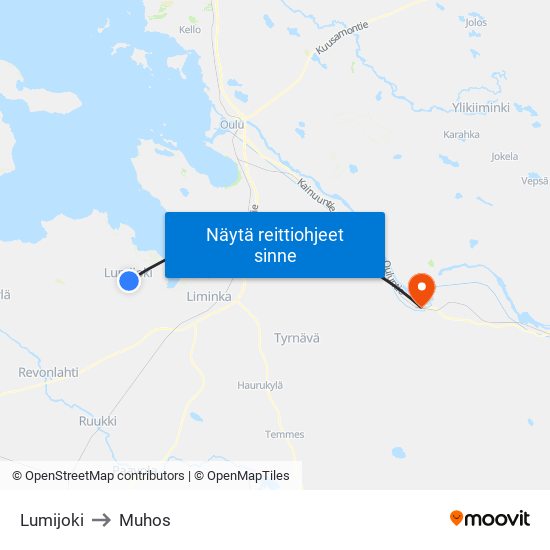 Lumijoki to Muhos map