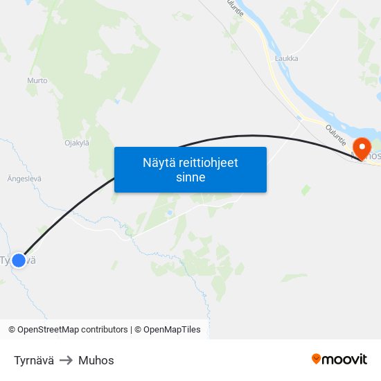 Tyrnävä to Muhos map