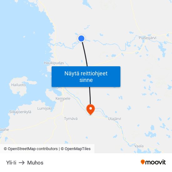 Yli-Ii to Muhos map