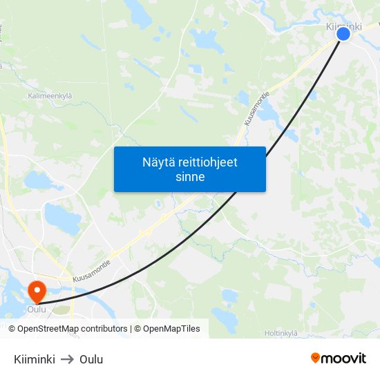 Kiiminki to Oulu map