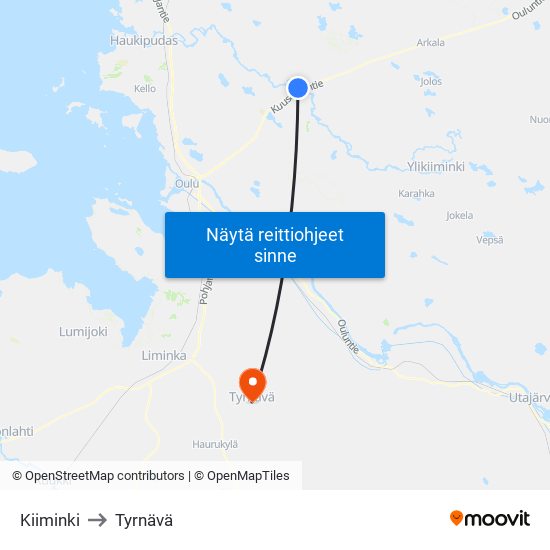 Kiiminki to Tyrnävä map