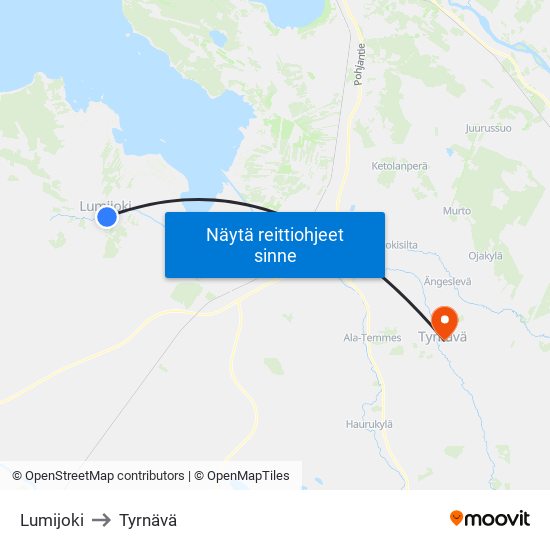 Lumijoki to Tyrnävä map