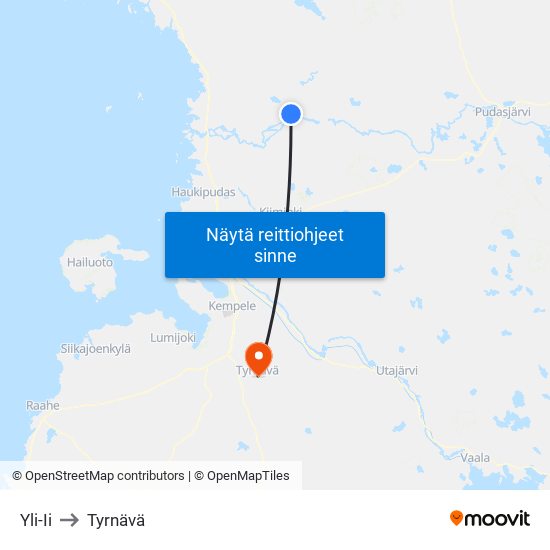 Yli-Ii to Tyrnävä map