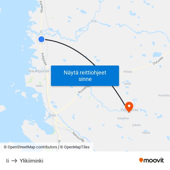Ii to Ylikiiminki map