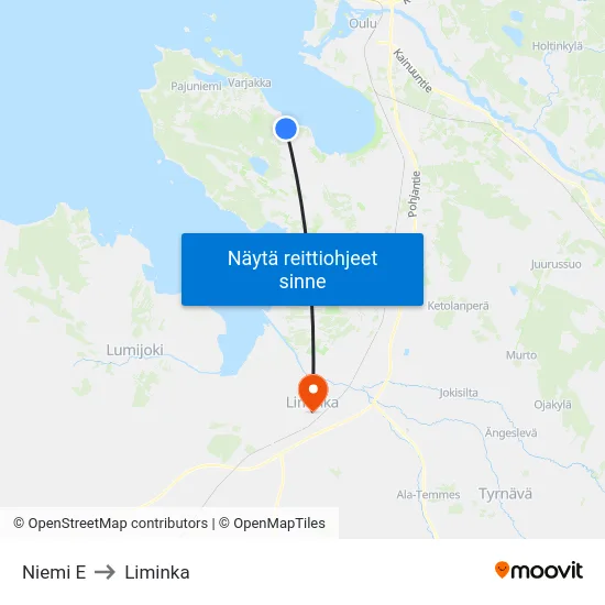 Niemi E to Liminka map