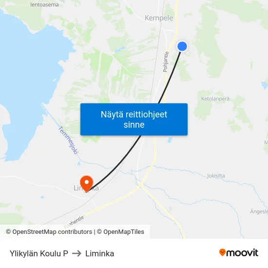 Ylikylän Koulu P to Liminka map