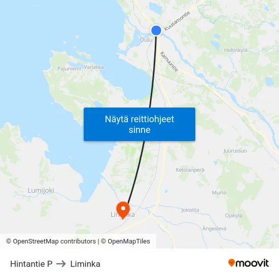 Hintantie P to Liminka map