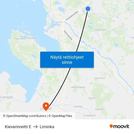 Kievarinreitti E to Liminka map