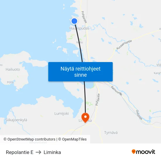 Repolantie E to Liminka map